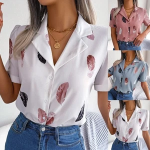 Casual Spring and Summer Shirt for Women with Elegant Feathered Collar - Picture 1 of 58