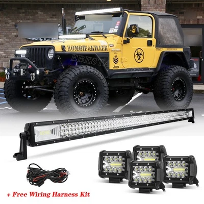 Barra de luz LED para Jeep Wrangler TJ 52" + 4x 4" 60W vainas kit de lámpara de conducción todoterreno Foto 1 de 4