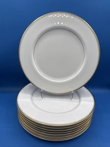 Set of 8 MIKASA Narumi Bone China "Wheaton" A1-102 Gold Rim Dinner Plates 10.5" - Picture 1 of 24
