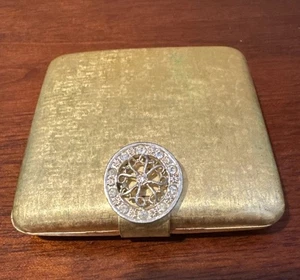 Avon Imperial Jewel Gold Tone Square Makeup Powder Mirrored Compact Vintage Puff - Picture 1 of 12