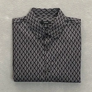 Alfani Men's Medium Button-Up Cotton Dress Shirt Long Sleeve Black Geo Print NEW - Picture 1 of 12