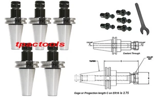 5 STCK. CAT40 ER16 PRÄZISIONS-SPANNZANGENFUTTER G2,5 TRUE BALANCE 0,0001 ZOLL HAAS ZUGBOLZEN - Bild 1 von 1