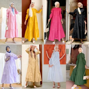 Summer Women Muslim Abaya Loose Long Sleeve Maxi Dress Dubai Islamic Kaftan Gown - Bild 1 von 24