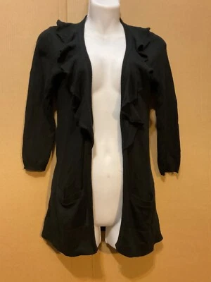 Cardigã AMERICAN RAG preto aberto frontal suéter com babados tamanho XS - Imagem 1 de 4