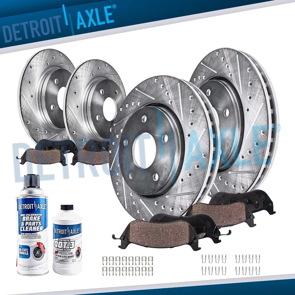 Rotores perforados delanteros y traseros + pastillas de freno de cerámica para Dodge Grand Caravan Foto 1 de 4