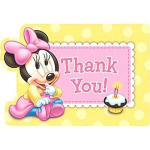 Minnie's 1st Birthday Thank You Cards 8 Count Stickers Seals Party Supplies