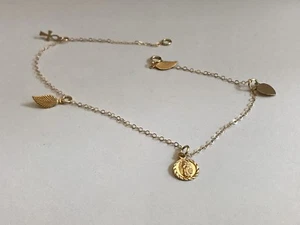 14K YELLOW GOLD ANKLET BRACELET W/ DANGLING CHARMS /OVERALL LENGTH 10 INCH - Picture 1 of 5