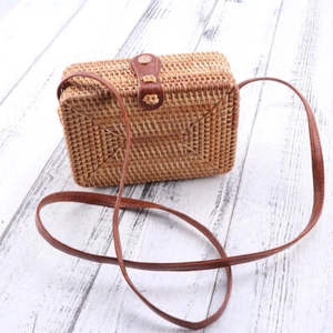 Casual Clutch Purses Crossbody Shoulder Handbag Handwoven Rattan Bag - Picture 1 of 11