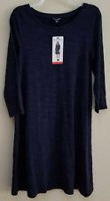 Womens Hilary Radley French Terry Relaxed Fit Dress 3/4 Sleeves Navy Space M
