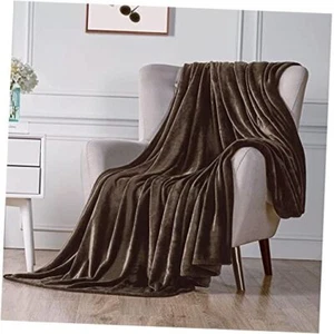 Fleece Blanket Plush Throw Fuzzy Lightweight (Queen Size 90x90) 90"x90" Brown - Picture 1 of 7