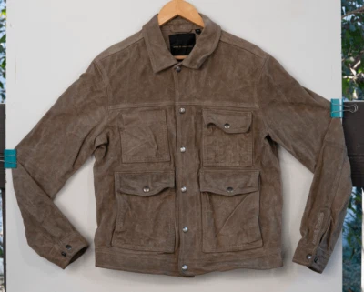 Chaqueta Deus Ex Machina Gamuza Genuina Hebilla Trasera Cuero Verde Gris Talla M Foto 1 de 4