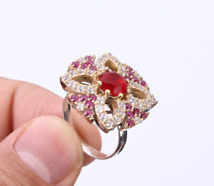 TURKISH SIMULATED RUBY .925 SILVER & BRONZE RING SIZE 9 #30190