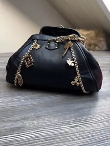 Versace H&M Handtasche Leder Seide mit Charm Anhängern schwarz - Bild 1 von 13