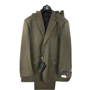 Traje a rayas verde oliva para hombre de 2 piezas pantalones plisados de Di Palma talla 36R - Imagen 1 de 4