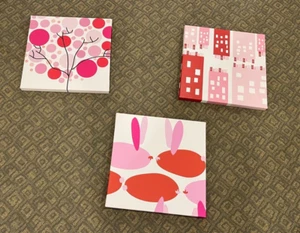 Avalisa Stretched Canvas Wall Art, Pink, 12" x 12" (x3 pcs) Child, Baby, Nursery - Picture 1 of 4