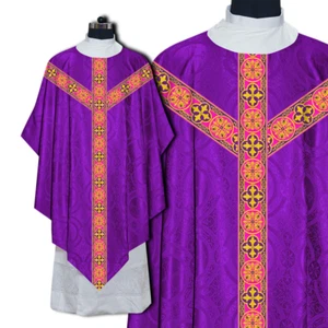 Elegant Traditional Pugin Chasuble with Designer Orphrey Detailing and Stole - Picture 1 of 6