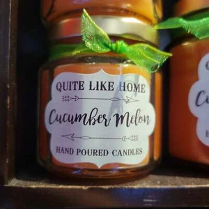 Cucumber Melon scented 4 oz. jar candle with gold lid and organza ribbon. - Picture 1 of 1