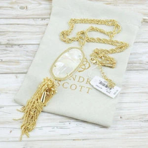 NWT Kendra Scott Rayne Ivory Pearl Shell Tassel Pendant Necklace Gold Tone - Picture 1 of 6