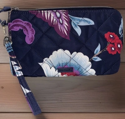 Vera Bradley Nylon Wristlet Wallet Clutch Kauai Floral Black Purple Red Floral - Image 1 of 4