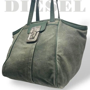 Used Diesel Denim Leather Tote Bag Green Authentic Japan - Picture 1 of 14