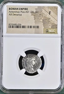 Roman Emperor Antoninus Pius Silver Denarius Coin 138-161 AD NGC Graded Fine - Picture 1 of 9