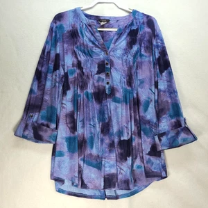 Cocomo 2X Pintuck Pleat Tunic Quarter Snap V Neck Roll Tab Sleeve - Picture 1 of 8