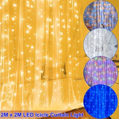 2Mx2M 192LEDs Icicle String Fairy Lights USB Christmas Window Curtain Party Lamp - Image 1 of 4