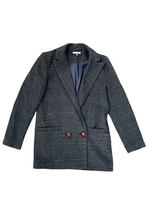 Blazer Ganni Grande Lana Lado Madera Doble Botonadura Cuero Botones, Talla US6 Foto 1 de 4