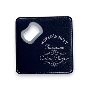 Coaster W/ BOTTLE OPENER - Worlds Most Awesome Catan Player - SET OF 2 LEATHER - Picture 1 of 1