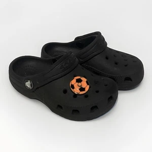 Black toddler crocs size 8 Soccer Charm Slip On Clog Shoes - Picture 1 of 6