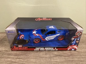 2006 FORD MUSTANG GT W/ CAPTAIN AMERICA FIGURE 1/24 DIECAST MODEL JADA NEW - Picture 1 of 12