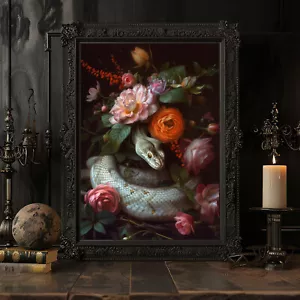 Impresión de serpiente blanca, pintura victoriana, póster de Halloween arte de pared decoración botánica - Imagen 1 de 6
