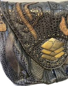 Vintage Nas Leather Purse 80s 90s Patchwork Metallic Adjustable Strap Retro - Picture 1 of 14