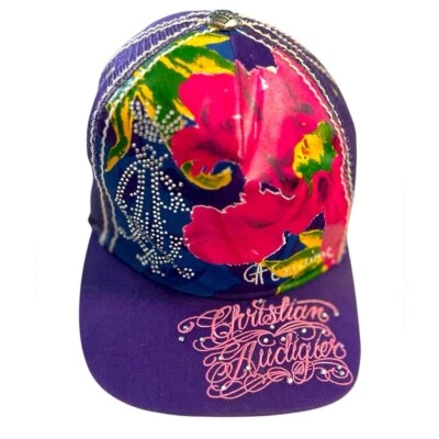 Y2K Vintage Christian Audigier Abstracto Gráfico Snapback Púrpura Sombrero Ropa de Calle Foto 1 de 4