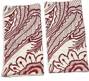 POTTERY BARN Decorative Embroidered Red Floral Off White PILLOW COVERS Set of 2 - Picture 1 of 9