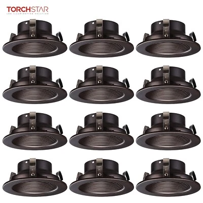 12 Pack 4" Recessed Can Light Trim with Oil Rubbed Bronze Step Baffle - Image 1 of 4