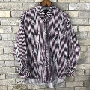 Vintage Wrangler Cowboy Cut Regular Fit 15 1/2 - 33 LS Button Down Aztec Trippy - Picture 1 of 7