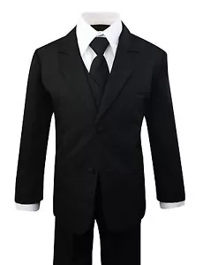 Boys Formal Black Suit 5 Pieces Set Toddler Size 2T to 14 - Picture 1 of 6