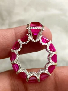 Handmade Burma Ruby Engagement Ring 925 Fine Silver Lab Grown cvd diamond - Picture 1 of 8