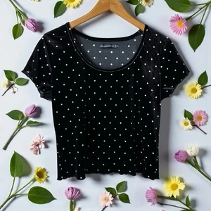 Abercrombie & Fitch Velour Polka Dot Lettuce Sleeve Shirt Top Black M Whimsigoth - Picture 1 of 9
