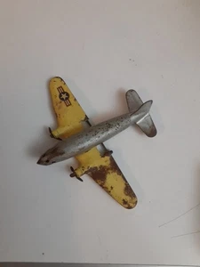 Vintage Marx Pressed Steel Tin Airplane Military Carrier Yellow Wing Toy RARE? - Picture 1 of 11