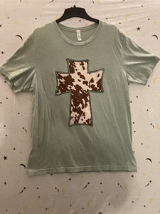 Camiseta Bella + Lona Estampado Vaca Gráfico Cruzado Talla L Verde - Imagen 1 de 11