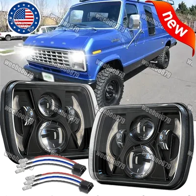 Par de faros LED 5X7 7x6" con DRL para Ford E-350 Econoline 1979-2000 2007-2008 Foto 1 de 4