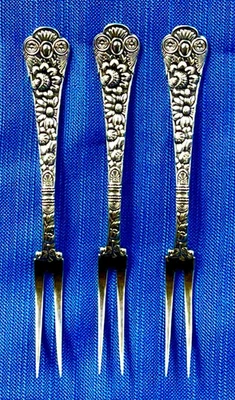 Gorham Cluny Sterling Silver 2-Tine Strawberry Fork Set Of 3 - Antique by Gorham - Image 1 of 4