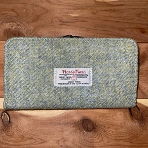 Cartera Larga Harris Tweed Azul Verde Cierre a Presión Escocia Bolsillos Deslizantes ID - Imagen 1 de 9