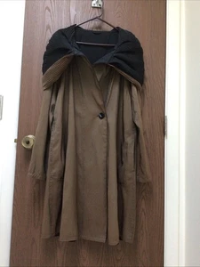 Mycra Pac raincoat brown black pockets pleated hood/collar reversible, sz S-M - Picture 1 of 19
