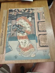 1800's Utagawa Kunisada Japanese Woodblock Art Print Mulberry Paper 19thC - Picture 1 of 6