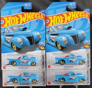 Lote de 4 Hot Wheels '40 Ford Pickup HW Dragstrip 1/10 Azul 181/250 Edición 2022 - Imagen 1 de 6