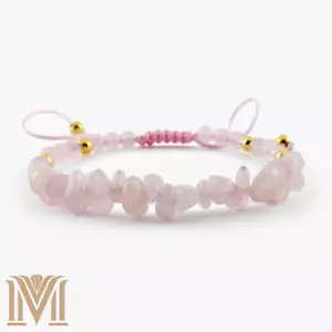 Handmade Rose Quartz Bracelet – Adjustable Healing Crystal Jewelry with Golden - Picture 1 of 9
