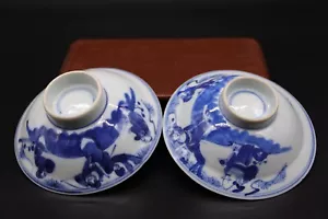 Chinese Antique Blue and White Porcelain Bowl Pair - Picture 1 of 10
